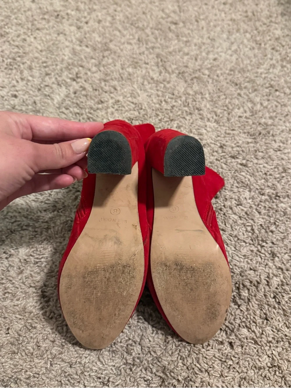PrettyLittleThing Red Suede Block Heel Ankle Boots